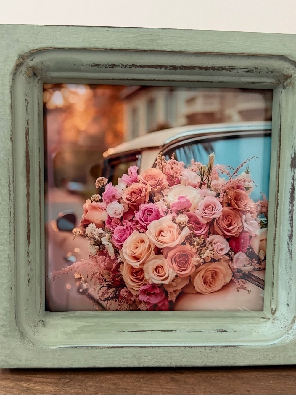Framed Floral Photo Art in Mint Green